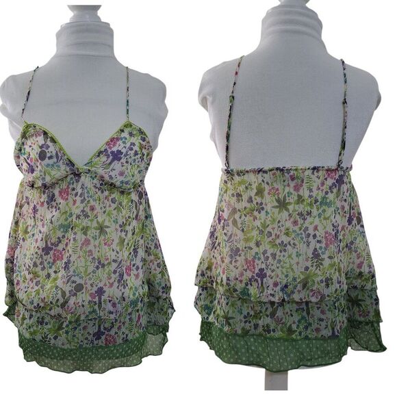 Zara Women's Sleeveless Green Floral Y2k Babydoll Coquette Top Sz Small - Picture 1 of 8